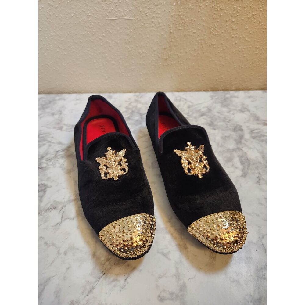 JITAI Men's Penny Slip-On Leather Lined Loafer Luxury Mens‎ Size 11 Black Gold